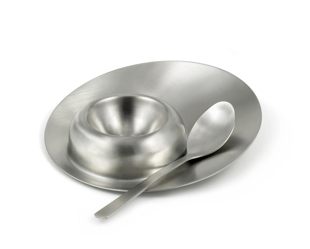 StainlessLUX 75560 Brushed Stainless Steel Egg Server with Spoon, 4.65 Inches Diameter x 0.875 Inches Height