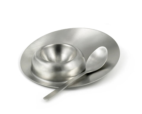 StainlessLUX 75560 Brushed Stainless Steel Egg Server with Spoon, 4.65 Inches Diameter x 0.875 Inches Height