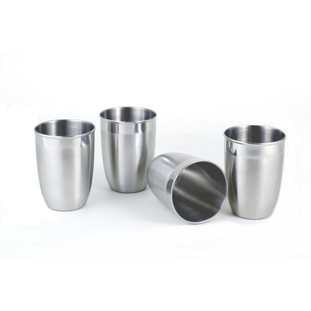StainlessLUX 77316 Two-tone Harmony Stainless Steel Drinking Glass / Tumbler Set, 12 Oz (4 Tumblers / Set)