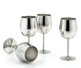 StainlessLUX 77374 Brilliant Stainless Steel Wine Glass Set / Wine Tasting Goblet Set (4 Glasses / Set) - New version with 1/4" taller