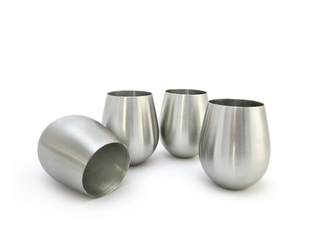 StainlessLUX 77375 4-piece Brushed Stainless Steel Stemless Wine Glass Set (Big Sale)